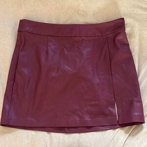 Burgundy Faux Leather Skirt